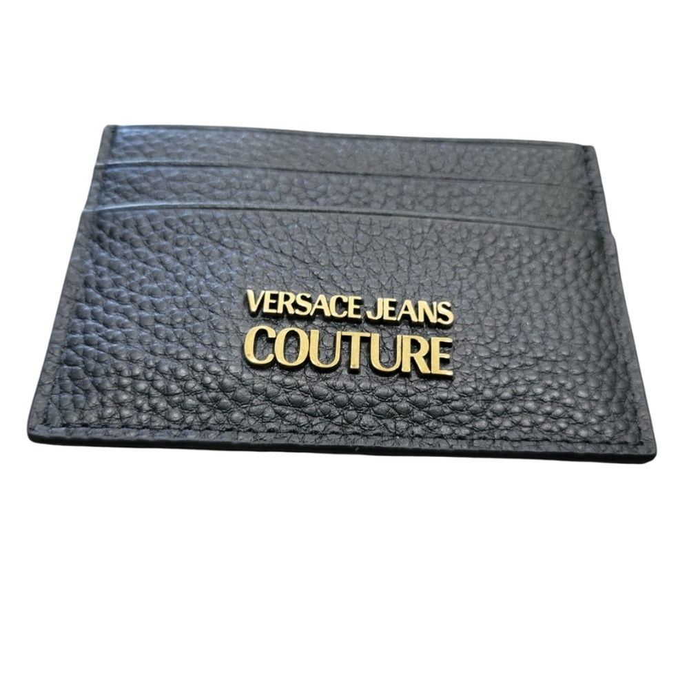 NWT - Versace Jeans Couture Black and Gold Leather Card Holder